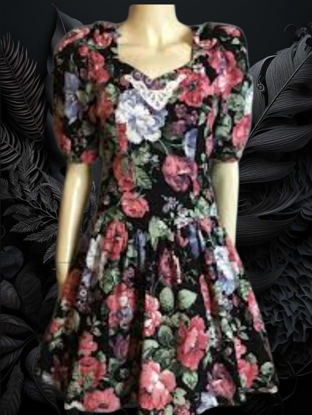 Vintage SMW Shoulder Pad Flower Puffy Dress